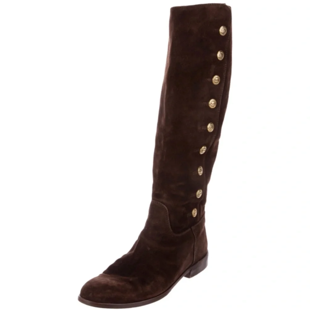 CHANEL chocolate suede
